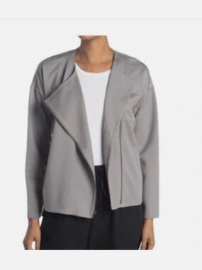 Eileen Fisher Asymmetrical Zip Knit Stretchy Moto Jacket Sz M